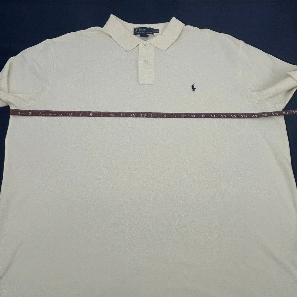 Polo Ralph Lauren Polo Shirt Mens XXL Cream Long Sleeve Pique Cotton Pony Logo
